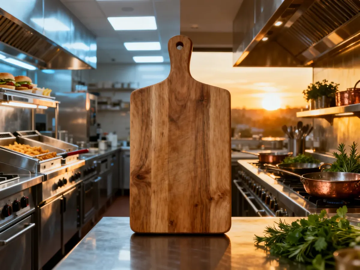 Porównanie wnętrza kuchni typu fast food z profesjonalną kuchnią restauracyjną, podkreślające różnice w standardzie pracy.